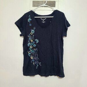 Navy Floral Embroidered Cotton Top – Sonoma Petite Large